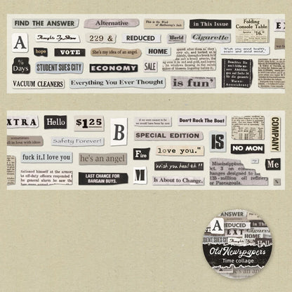 Mr. Paper 6 Style Retro English Theme Washi Tape – 1 Roll for DIY Crafts, Phone Case, Glass Bottle, Photo Frame Decoration