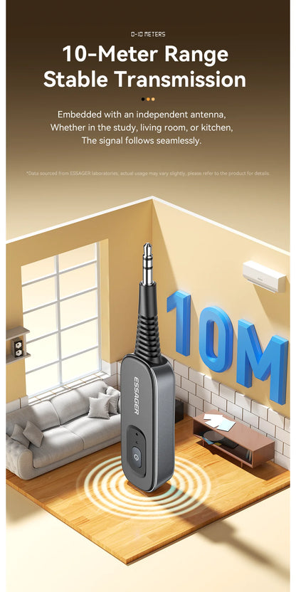 Essager Bluetooth 5.1 Audio Receiver & Transmitter – 3.5mm AUX Wireless Adapter with Mic for PC, TV, Car & Speakers