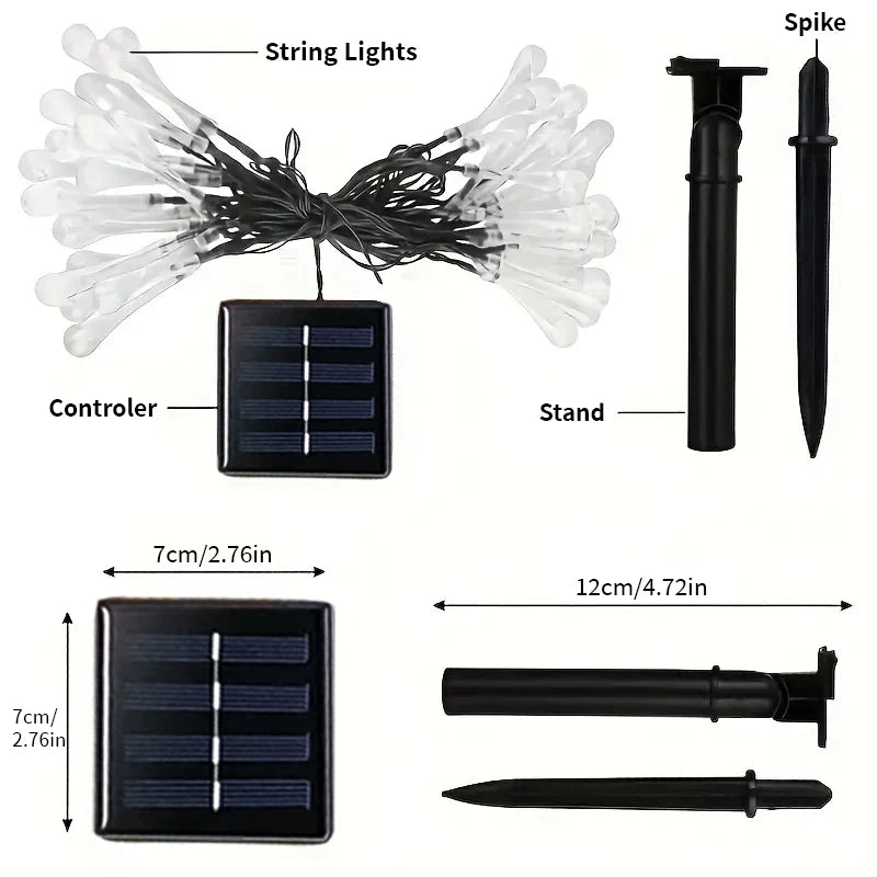 5m 20LED Water Droplet Solar String Lights - Waterproof Outdoor Garland for Christmas, Wedding, Party & Garden Decoration