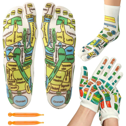 Reflexology Hand & Foot Massage Socks/Gloves – Pain Relief, Circulation & Relaxation Therapy