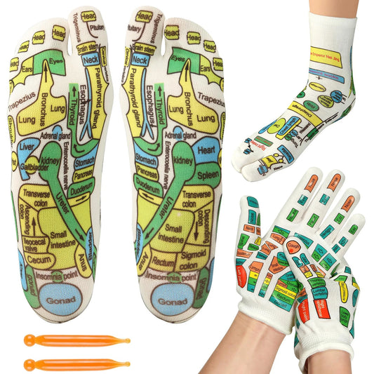 Reflexology Hand & Foot Massage Socks/Gloves – Pain Relief, Circulation & Relaxation Therapy