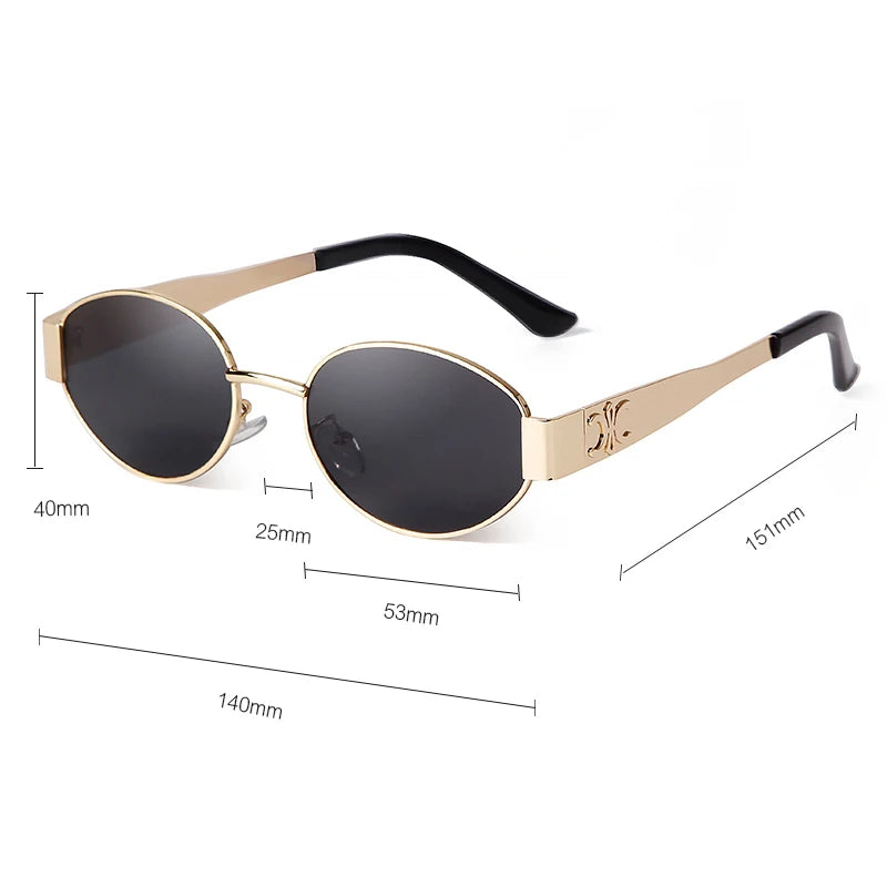 Retro Metal Frame Oval Sunglasses | Brand Designer Driving Aviation Shades for Women Men | Luxury Small Sun Glasses UV400