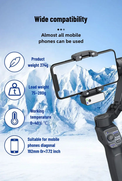 3-Axis Mobile Gimbal Stabilizer – Phone Video Recorder with Face & Object Tracking for Android & iPhone