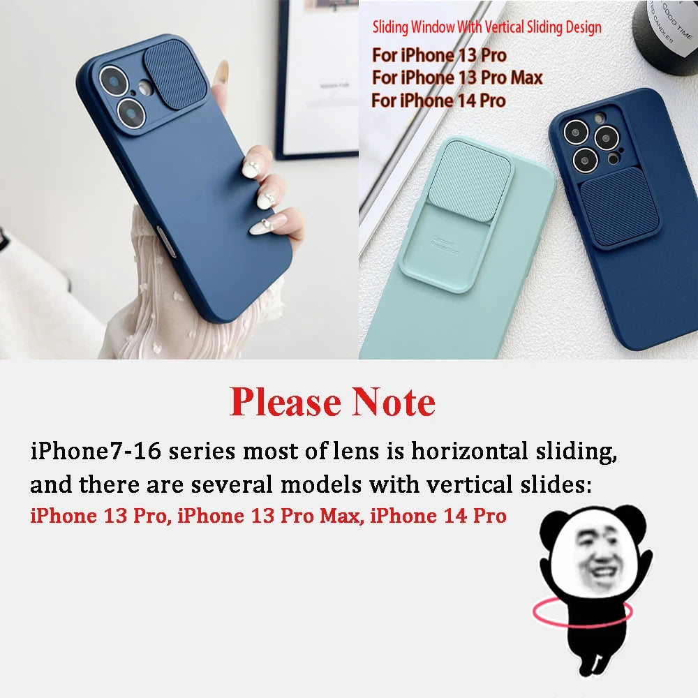 iPhone Slide Camera Lens Protector – Soft Silicone Shockproof Bumper Case for iPhone 7-16