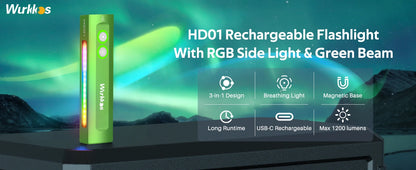 Wurkkos HD01 Multifunctional Flashlight – 1200LM 90CRI with Side RGB Lights, IP65 Waterproof for Hiking
