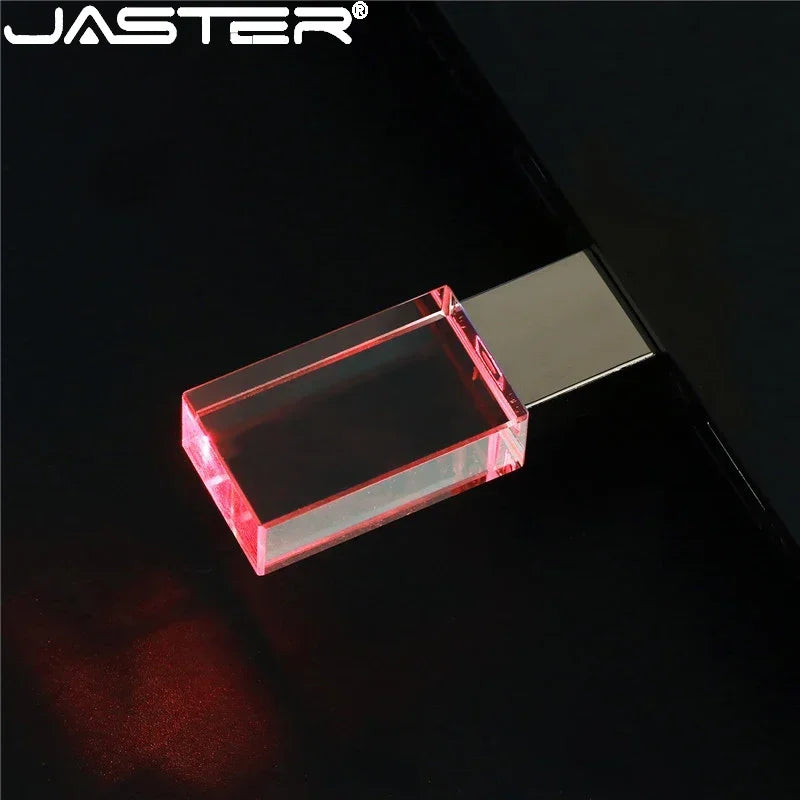 JASTER Rectangular Crystal USB Flash Drive - 16GB/32GB/64GB USB 2.0, Blue Green Red LED, Creative Colors, Free Logo on Bulk Orders (10+ PCS)