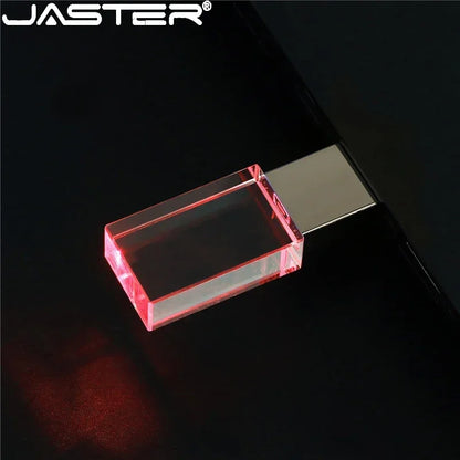 JASTER Rectangular Crystal USB Flash Drive - 16GB/32GB/64GB USB 2.0, Blue Green Red LED, Creative Colors, Free Logo on Bulk Orders (10+ PCS)