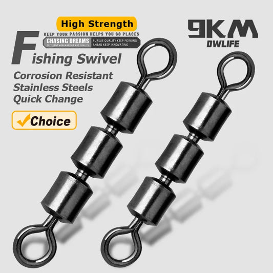 3-Roller Fishing Swivels — High-Speed Triple Bearing Stainless Steel Barrel, 15–60pcs Fishing Accessories