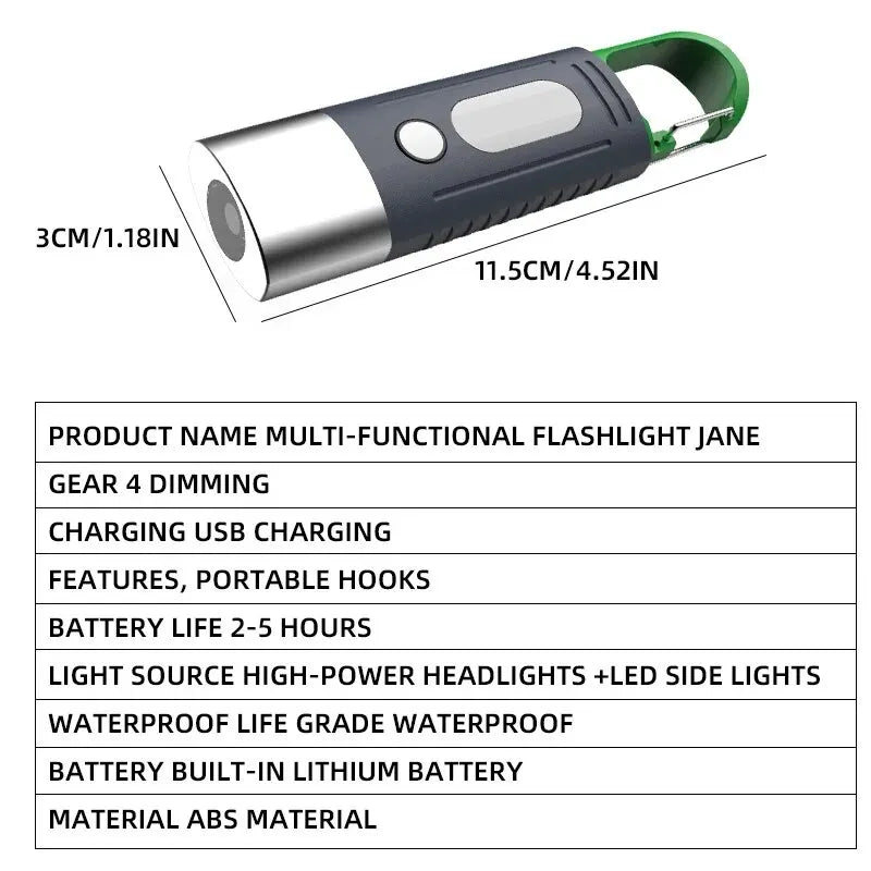 Mini High Power LED Flashlight - 3 LED & Side Lights, Telescopic Zoom, Waterproof Camping Light with Lampshade