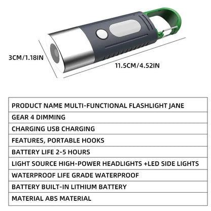 Mini High Power LED Flashlight - 3 LED & Side Lights, Telescopic Zoom, Waterproof Camping Light with Lampshade