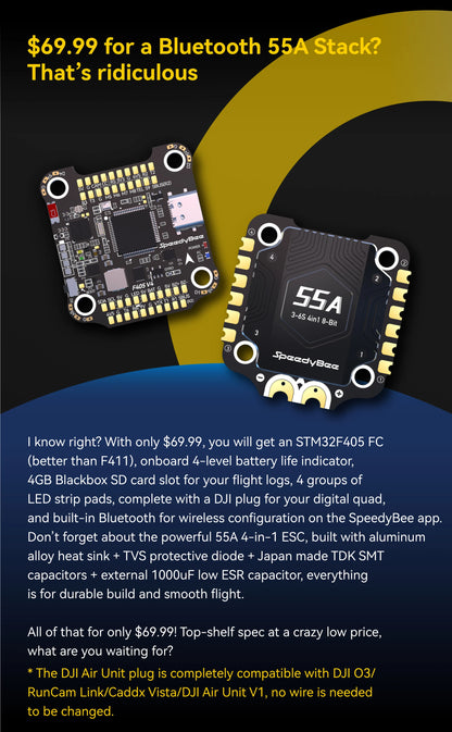 SpeedyBee F4 F405 V4 30x30 Stack – 55A/60A BLS 4-in-1 ESC, ICM42688P, Wireless Bluetooth FC for FPV Racing Drones, iNAV & Betaflight Compatible