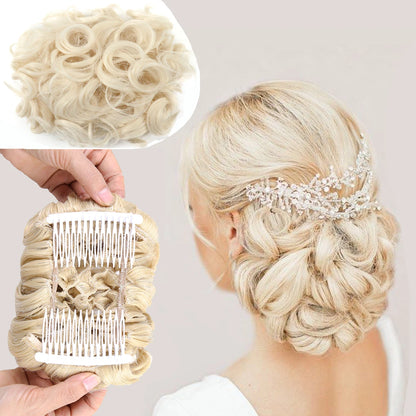 Short Messy Curly Hair Bun Extension – Easy Stretch Combs & Clip-in Ponytail Scrunchie Chignon for Hair Styling