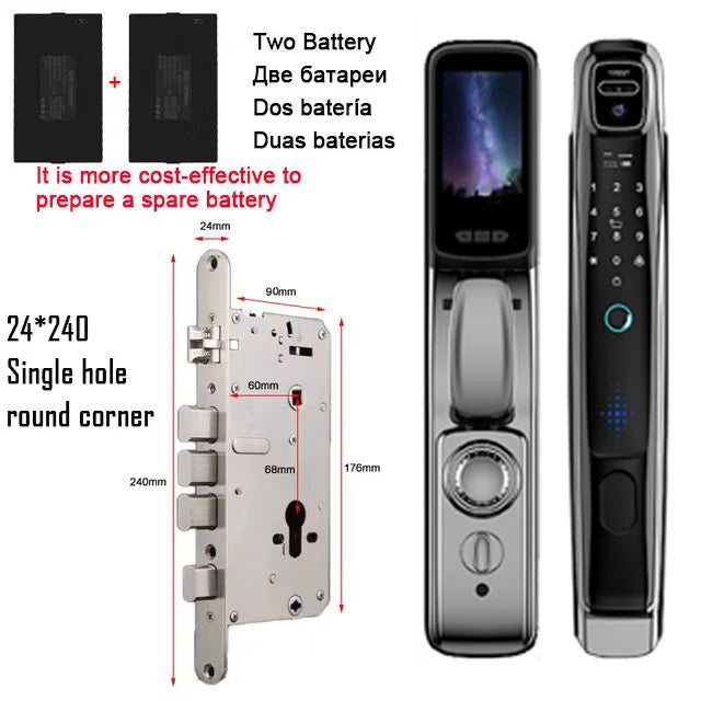 WiFi Tuya APP Face Recognition Smart Door Lock – Camera, Video Call, Voice Intercom & Automatic Digital Lock