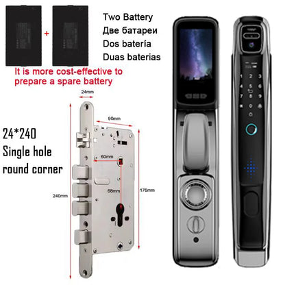 WiFi Tuya APP Face Recognition Smart Door Lock – Camera, Video Call, Voice Intercom & Automatic Digital Lock