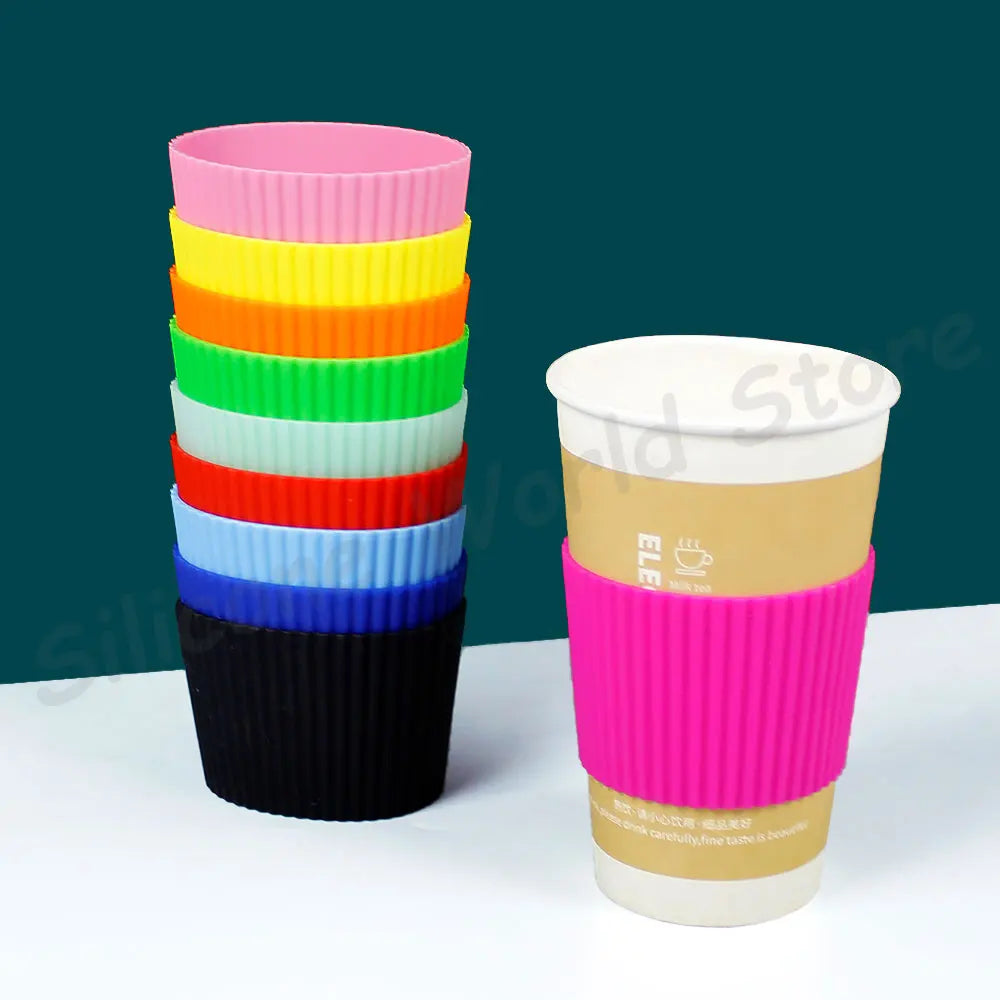 Silicone Coffee Cup Cover & Sleeve — Anti-Scalding, Anti-Slip Universal Tapered Thread Mug Protector for Ceramic & Glass Cups
