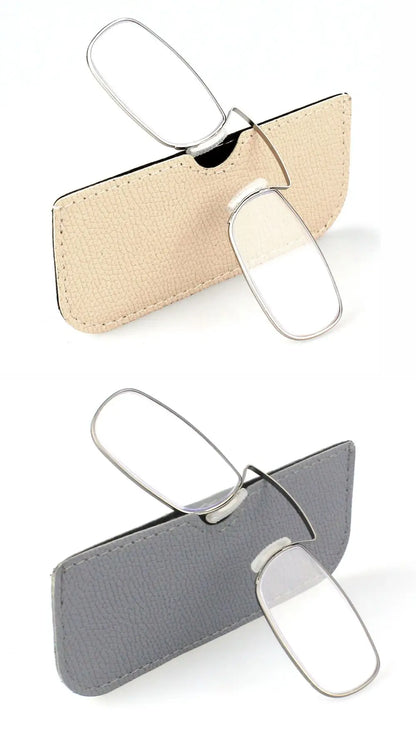 Portable Rectangle Reading Glasses for Men — Clip-On Nose Bridge Metal Frame with Case, Prescription +1 to +3