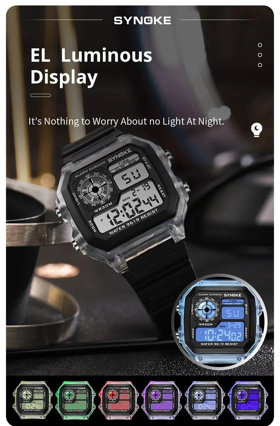 SYNOKE Digital Sports Watch for Men & Women – Luminous, Multifunction, Waterproof Wristwatch with Seven Lights for Outdoor & Running