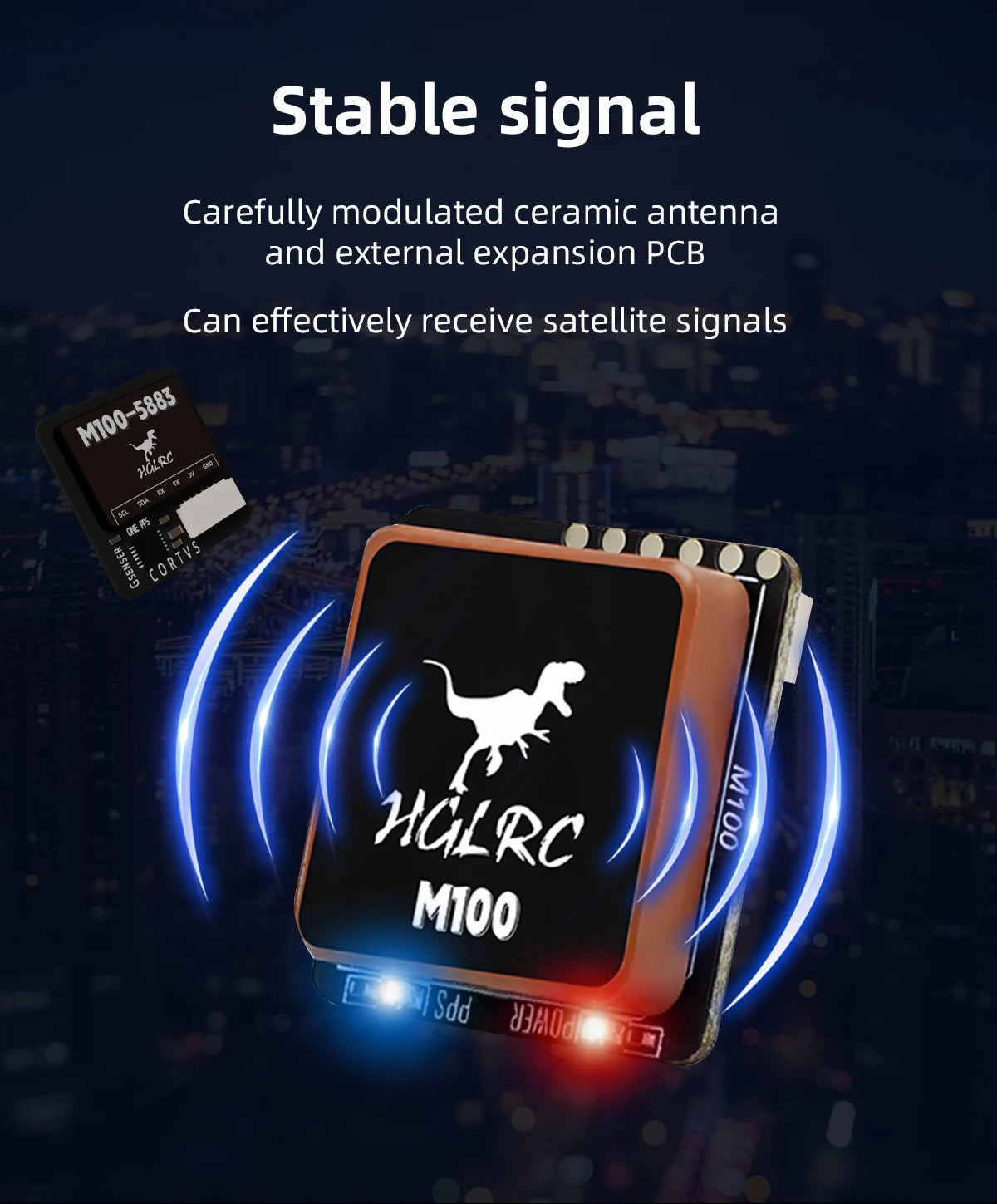 HGLRC M100-5883 M10 GPS Module with Compass – Ceramic Antenna & On-board LEDs, 21x21mm for RC Airplane FPV Long Range