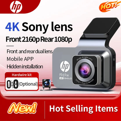 HP 4K HD Car Dash Cam – Night Vision, WiFi, Parking Monitoring, DVR Loop Video Recording