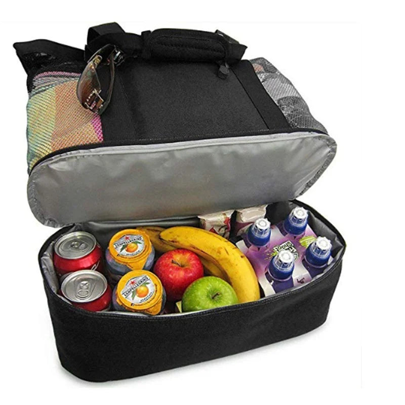 Women’s Waterproof Picnic & Beach Tote Bag – Double Layer Transparent Mesh Insulated Shopping Bag