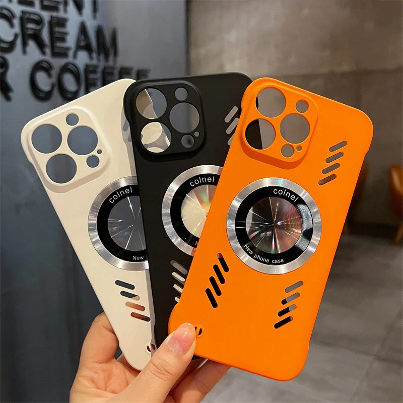 Ultra Thin Frameless Magnetic Case for iPhone 16, 15 Pro Max, 14, 13, 12, 11 Plus – Breathable Heat Dissipation Hard Cover with MagSafe