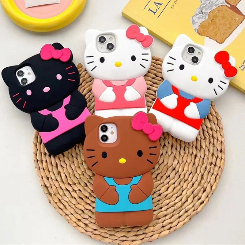 Sanrio Hello Kitty 3D Stereoscopic Phone Case | Silicone Soft Back Cover for iPhone 15/14/13/12/11 Pro Max, Mini, XR, XS, 7, 8 Plus | Y2K Style
