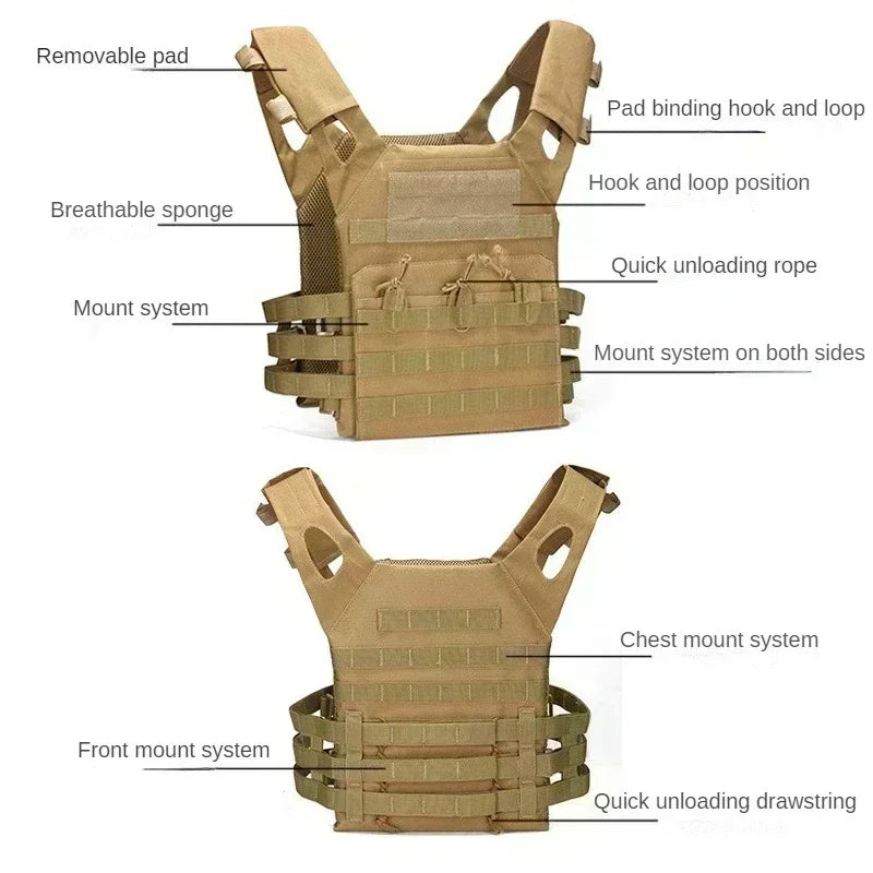 Nylon Tactical Vest – Body Armor for Hunting and Airsoft – MOLLE Camo Military Army Vest for Combat, CS Games, and Jungle Equipment