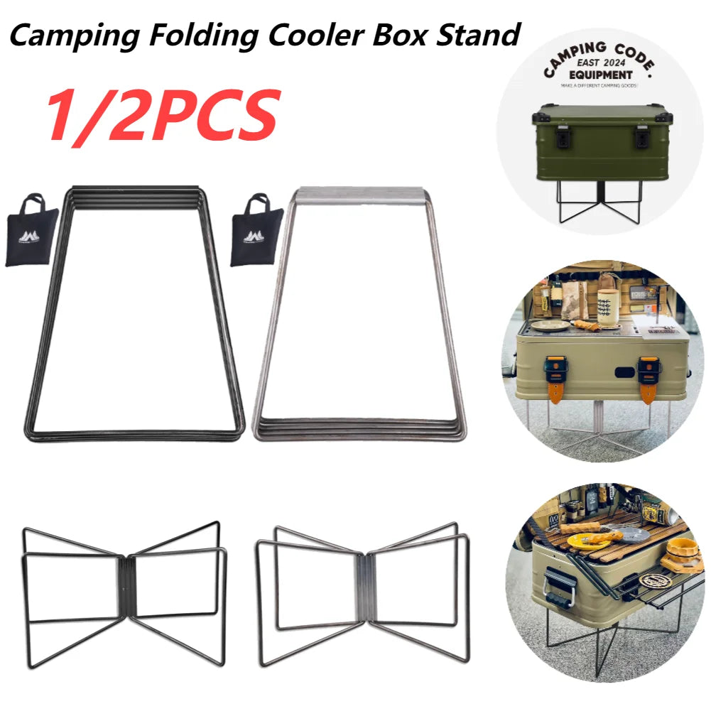1/2PCS Aluminum Alloy Camping Folding Cooler Box Stand - Ice Box Shelf and Container Holder for Outdoor Camping Supplies