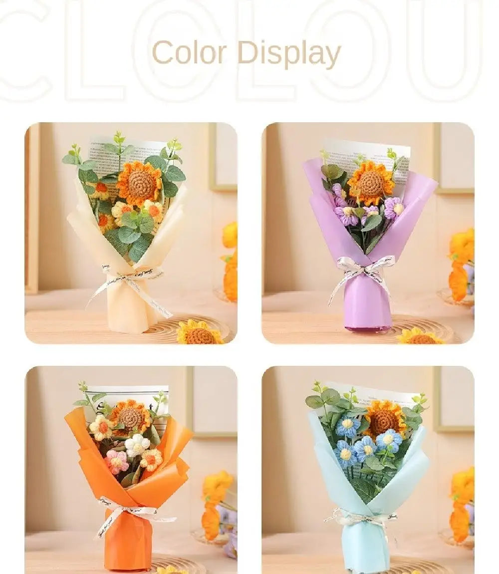 Handmade Artificial Flower Crochet Bouquet – Sunflower & Daisy Eternal Flowers, Anniversary, Mother’s Day & Birthday Gift