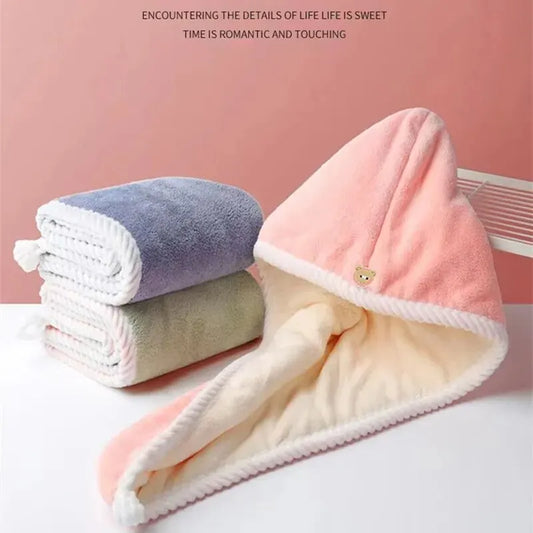 Double Thick Dry Hair Towel - Double-Sided Dry Hair Cap, Multi-Color Strong Absorbent, Rippled Edge Quick Drying Bath Hat