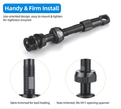 Bicycle Tubeless Presta Valve – Carbon Rim F/V Nipple with Detachable Brass Core & Cap for MTB Tires (40–80mm)