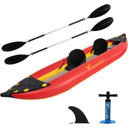 1-2 Person Professional Series Kayak – Lightweight Inflatable Sit-in Boat Set with Paddle for Emergency & Outdoor Use