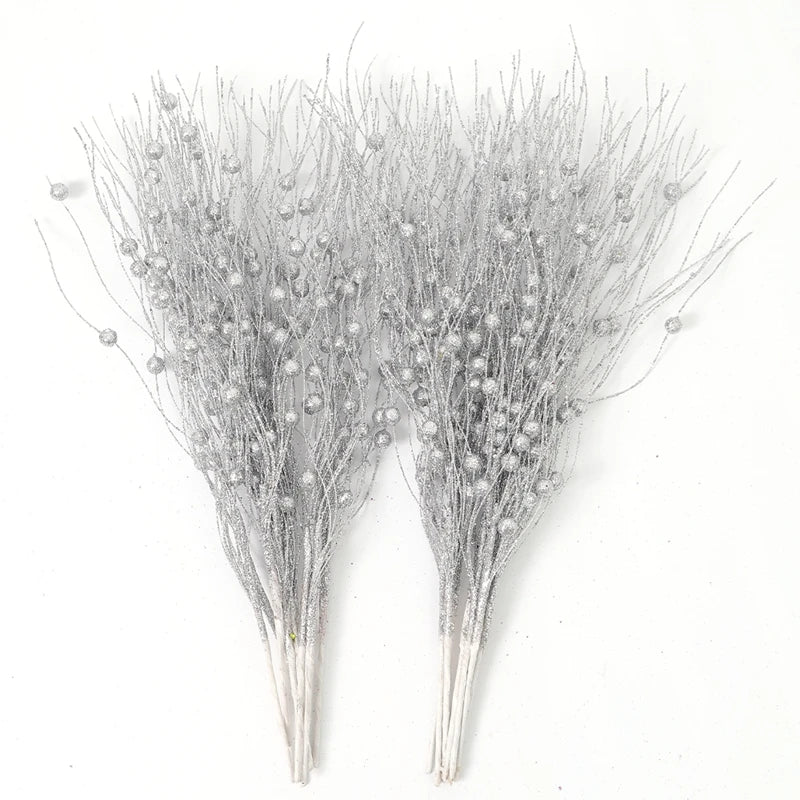 5PCS Glitter Artificial Berry Bouquet | Christmas Tree Ornament & Home Decor for New Year 2026, Navidad DIY Wreath Accessories