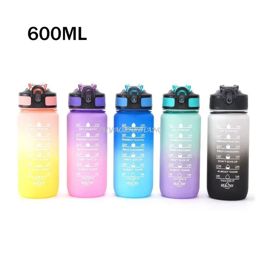 Motivational 600ML Sports Water Bottle: Colorful, Time-Marked & Portable for Hydration on the Go