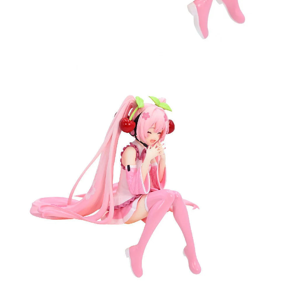 12cm Pink Hair Anime Figurine – Cute Sitting Pose TPR Model for Computer Case Decoration & Collectible Gifts