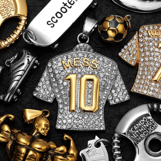 Messi, Ronaldo, Mbappé Football Jersey Necklace – Stainless Steel Dumbbell Pendant Chain for Men, Punk Gym Style