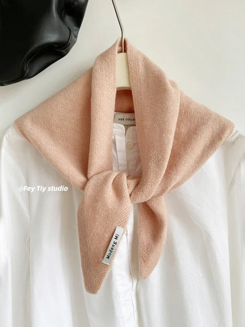 British Korean Style Wool Knitted Triangular Scarf – Multi-Functional Headscarf, Warm Knit Scarf for Women