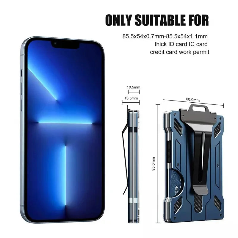 Minimalist Men’s Wallet – Slim RFID-Blocking Aluminum Money Clip with Clear ID Holder, Ultra-Thin Carbon Fiber Design