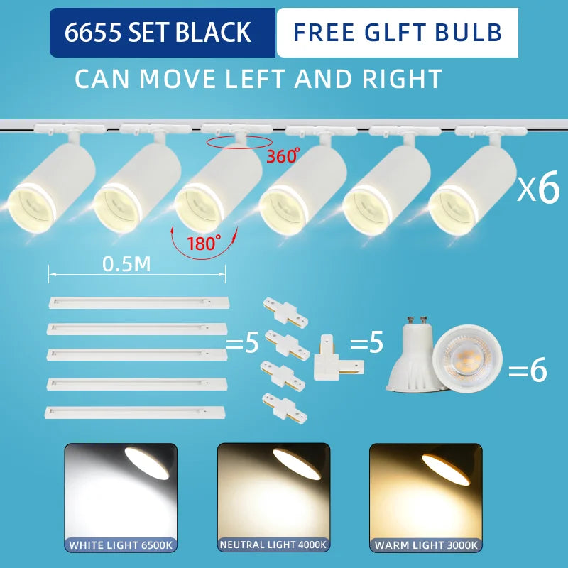 LED Track Light System – 85-265V COB Ceiling Lamp Set with Rails & Spots for Clothing Shops, Living Rooms & Stores