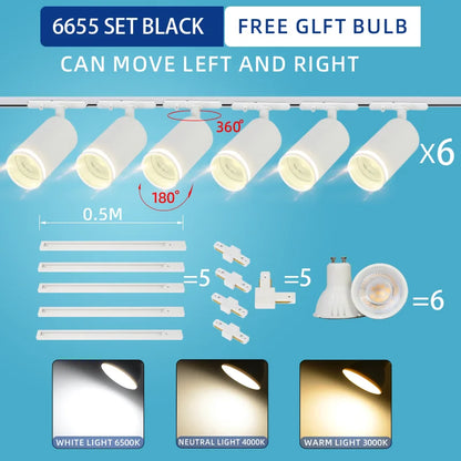 LED Track Light System – 85-265V COB Ceiling Lamp Set with Rails & Spots for Clothing Shops, Living Rooms & Stores