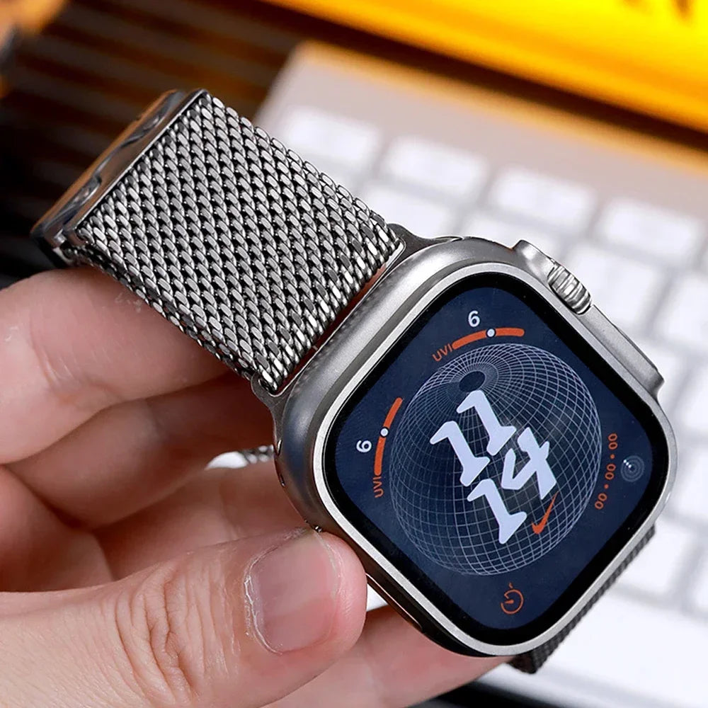 Titanium Band for Apple Watch Ultra 2 (49mm) – Milanese Loop with Secure Parachute Buckle, Compatible with Series 5-10