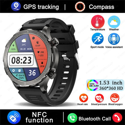 2025 New Bluetooth Call Smartwatch for Men – Huawei Compatible, AMOLED HD Large Screen, Heart Rate, NFC, IP68 Waterproof, GPS Sports Watch