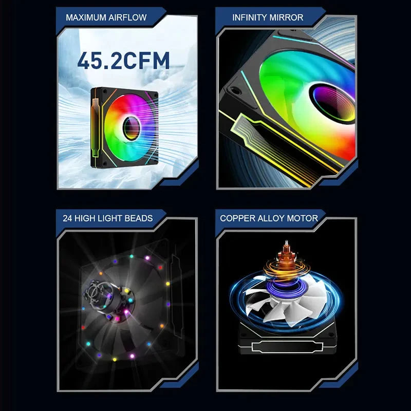 UPSIREN UF-1 PRISM 4 PRO 12cm ARGB Computer Chassis Fan – Quiet 4 Pin PWM Cooling Fan, 45.2CFM Air Volume (600-1500RPM)