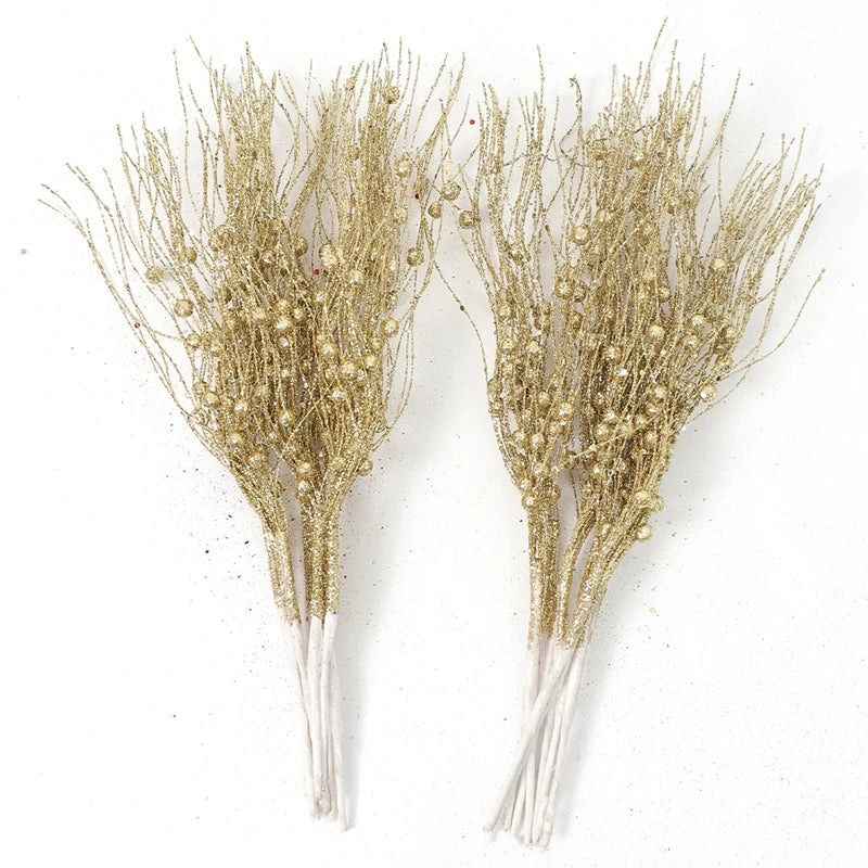 5PCS Glitter Artificial Berry Bouquet | Christmas Tree Ornament & Home Decor for New Year 2026, Navidad DIY Wreath Accessories