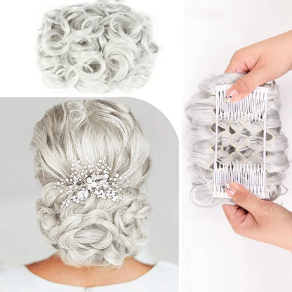 Short Messy Curly Hair Bun Extension – Easy Stretch Combs & Clip-in Ponytail Scrunchie Chignon for Hair Styling