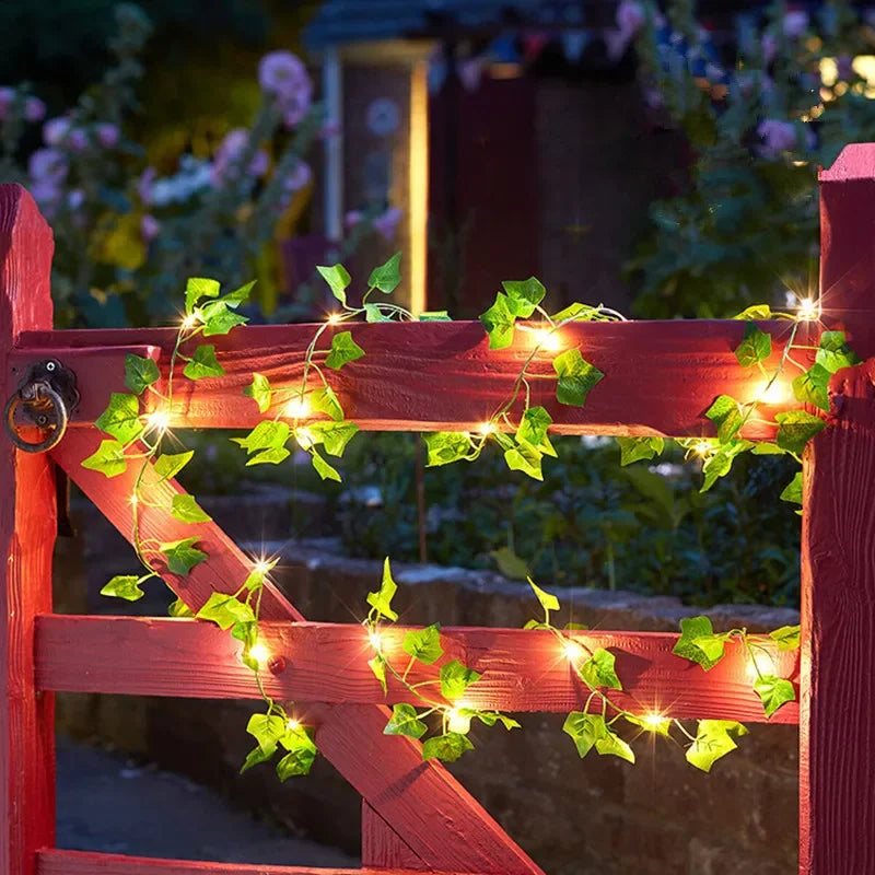 Flower Green Leaf String Lights — Battery-Powered Artificial Vine Fairy Light Garland for Wedding, Christmas Tree & Home Decor