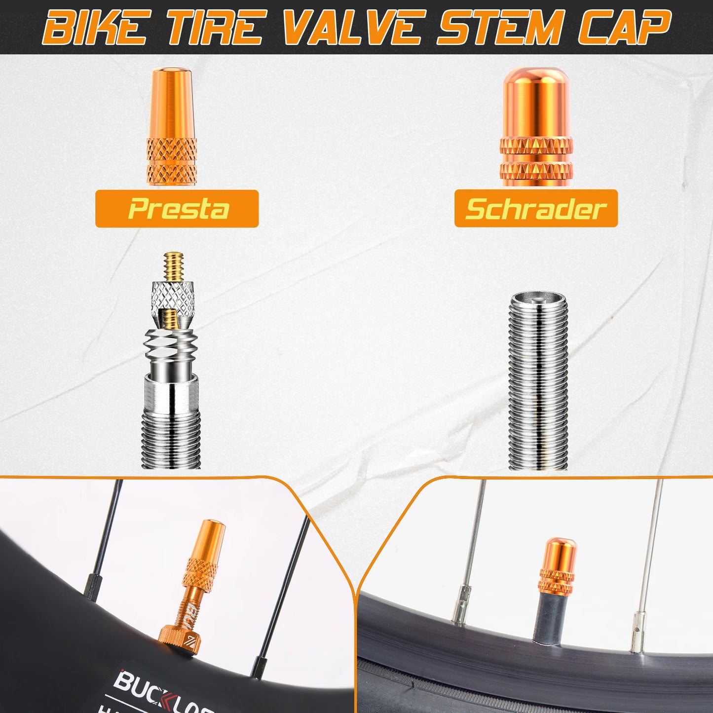 BUCKLOS F/V to A/V Valve Adapter – Aluminum Alloy Presta to Schrader Converter with Durable Bicycle Valve Cap