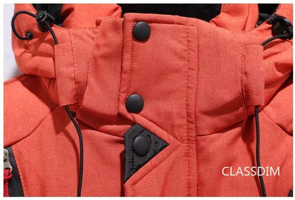 Men's Winter Hooded Puffer Jacket – White Duck Down Coat, Windproof & Warm Outdoor Parka, Size 5