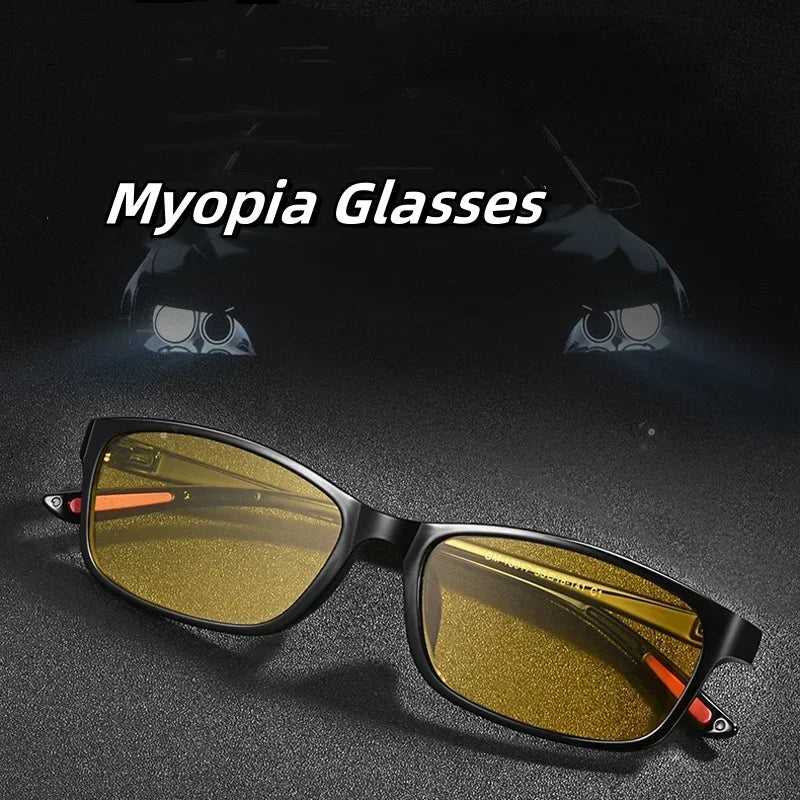 Vintage Unisex Anti-Glare Night Vision Driving Glasses – Ultralight Square Frame Myopia Eyewear (-4.0)