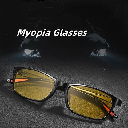 Vintage Unisex Anti-Glare Night Vision Driving Glasses – Ultralight Square Frame Myopia Eyewear (-4.0)